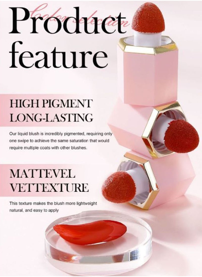 Handaiyan Mousse Liquid Blush For Cheeks Cream Face Blusher Stick with Sponge Palette Bronzer Highlighter Shape Contour Moisturizing And Breathable Matte Finish Long-wearing Waterproof For Women Makeup  - Image 5