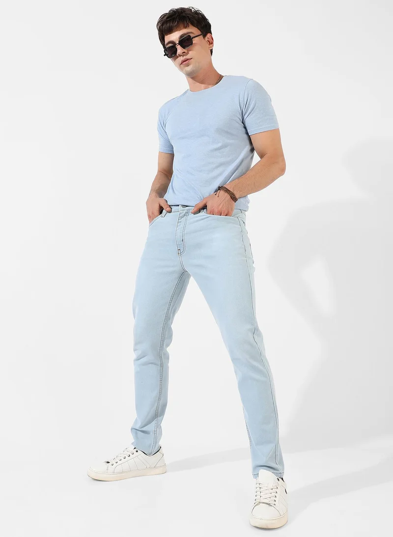 Campus Sutra Men's Classic Light Blue Light Blue-Washed Regular Fit Denim Jeans