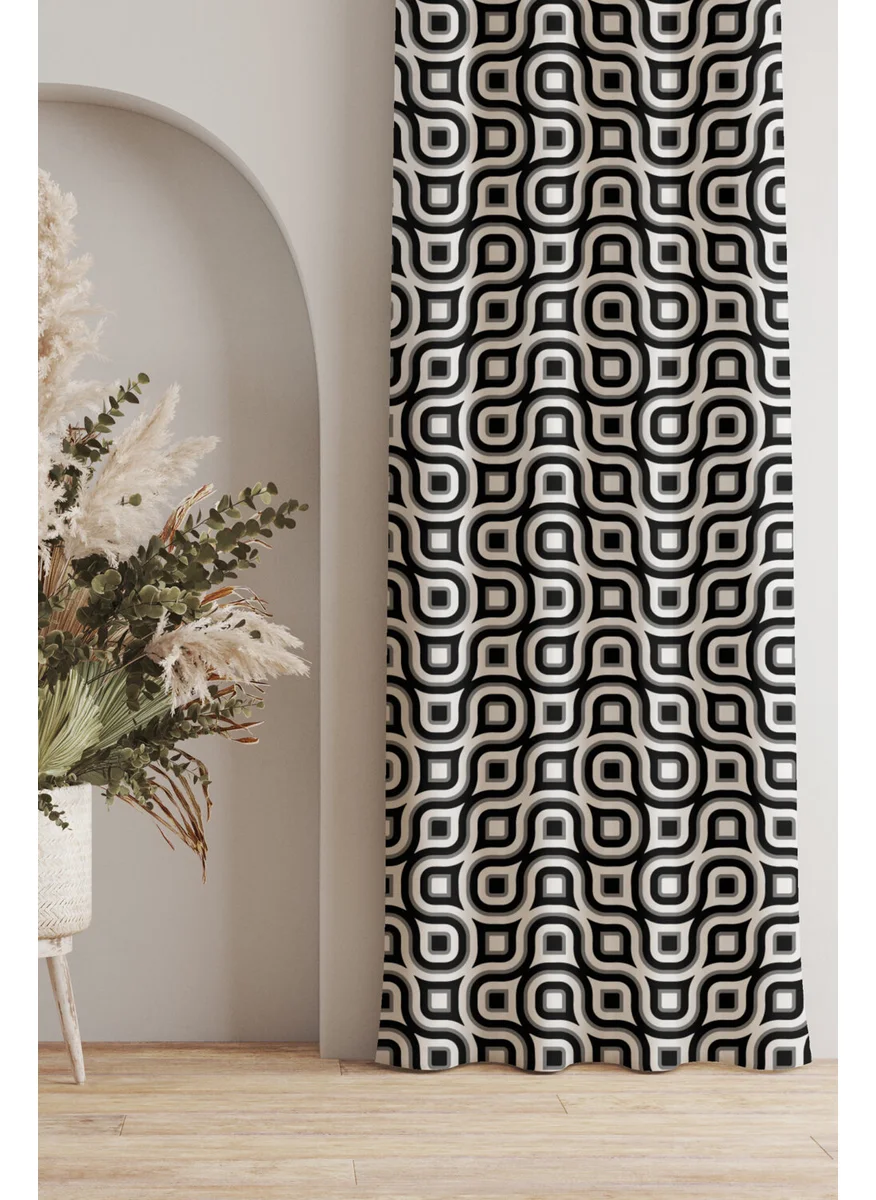 Ays Home Geometric Pattern Black and White Background Curtain.