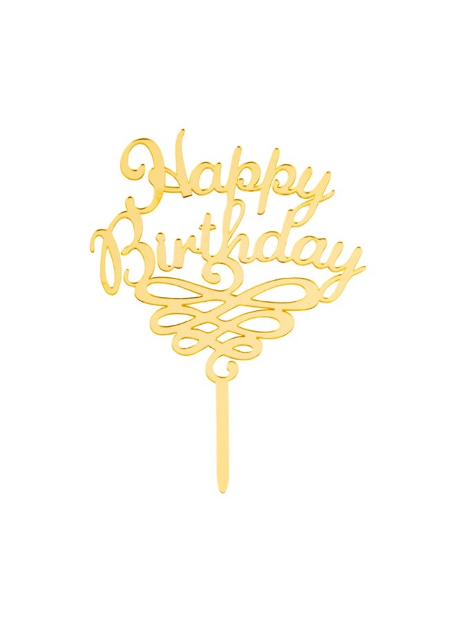 Restaurantware Top Cake Happy Birthday Cake Topper, 1 Mirrored Birthday Cake Decoration - With Swirls, Durable, Gold Acrylic Birthday Topper For Cakes, Party Decoration for Birthday - Image 1