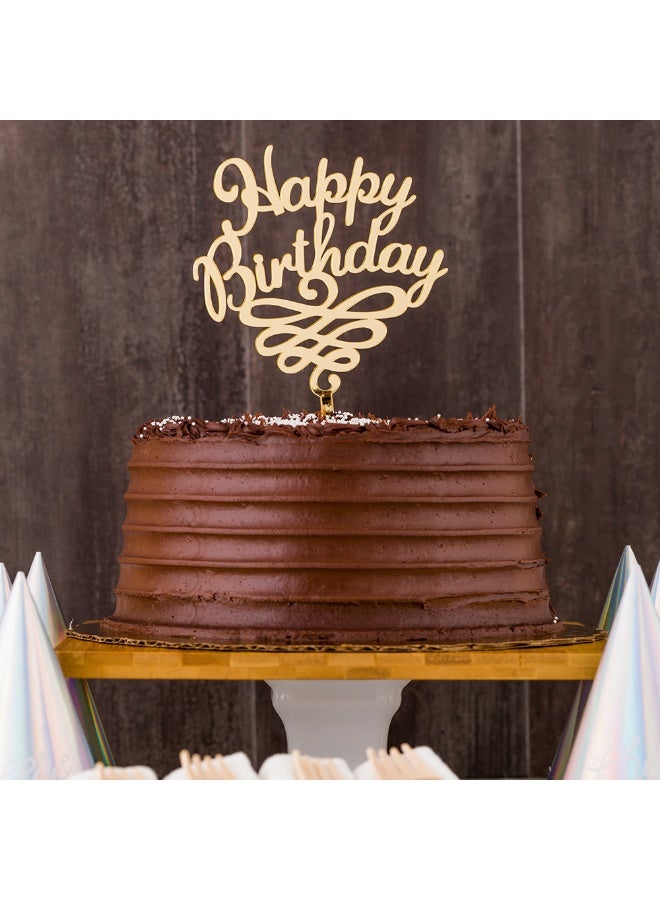 Restaurantware Top Cake Happy Birthday Cake Topper, 1 Mirrored Birthday Cake Decoration - With Swirls, Durable, Gold Acrylic Birthday Topper For Cakes, Party Decoration for Birthday - Image 3