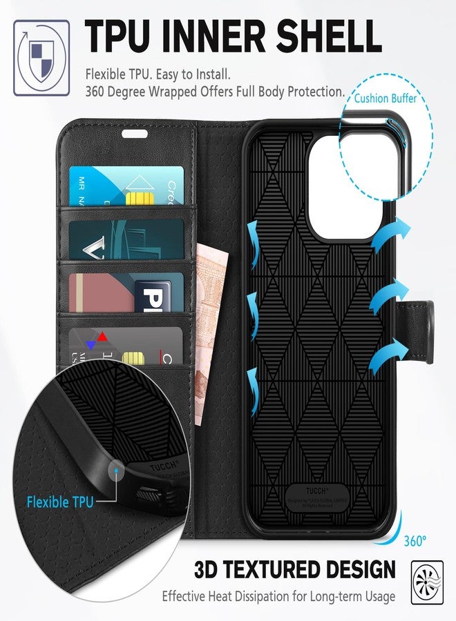 TUCCH Case Wallet for iPhone 15 Pro Max, RFID Blocking [4 Card Holder] Kickstand Shockproof TPU Interior Case, PU Leather Magnetic Flip Folio Cover Compatible with iPhone 15 Pro Max 6.7" 2023, Black - Image 5