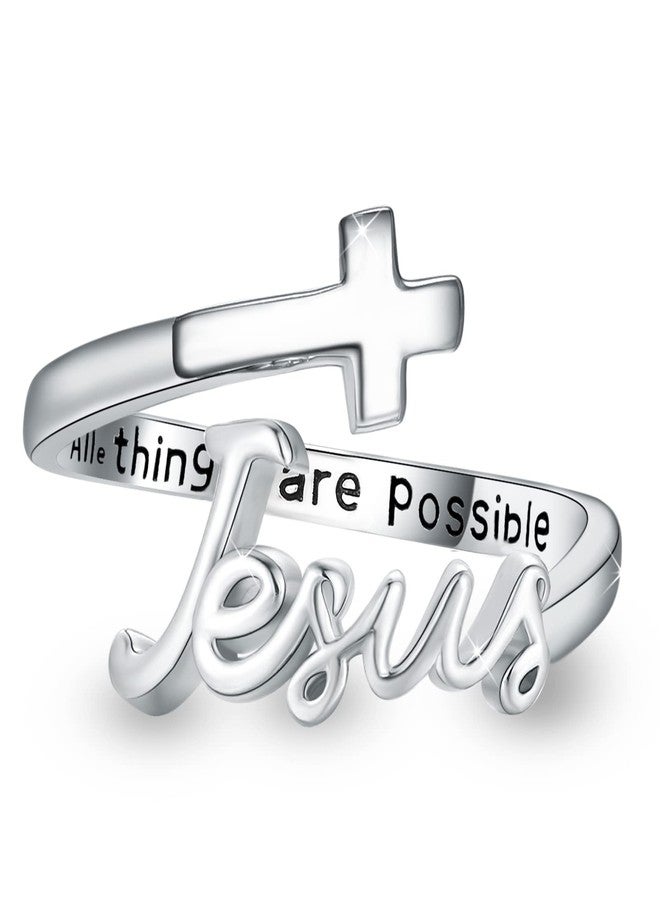 Cuoka Jesus Ring,Faith Cross Rings,Sterling Silver Adjustable Wrap Faithful Christian Fashion Band Ring for Women (Jesus ring) - Image 1