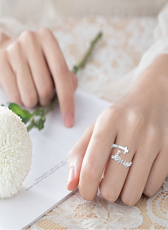 Cuoka Jesus Ring,Faith Cross Rings,Sterling Silver Adjustable Wrap Faithful Christian Fashion Band Ring for Women (Jesus ring) - Image 5