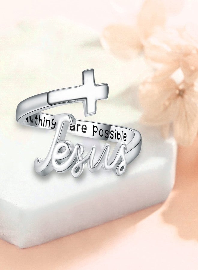 Cuoka Jesus Ring,Faith Cross Rings,Sterling Silver Adjustable Wrap Faithful Christian Fashion Band Ring for Women (Jesus ring) - Image 3