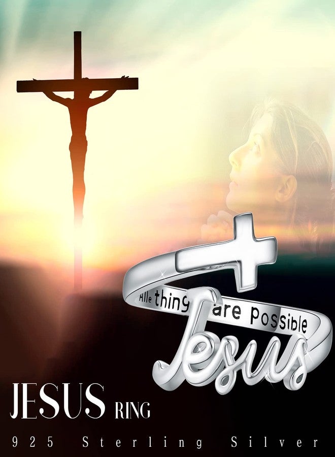 Cuoka Jesus Ring,Faith Cross Rings,Sterling Silver Adjustable Wrap Faithful Christian Fashion Band Ring for Women (Jesus ring) - Image 4