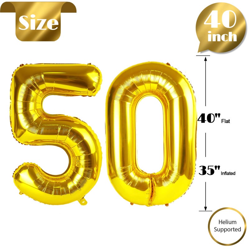 IWERP Gold Number 50 Balloon 40 inch, 50 Number Balloons, 50th Gold Birthday Decorations, 50 Year Old Women Men Golden Party Supplies - Image 4