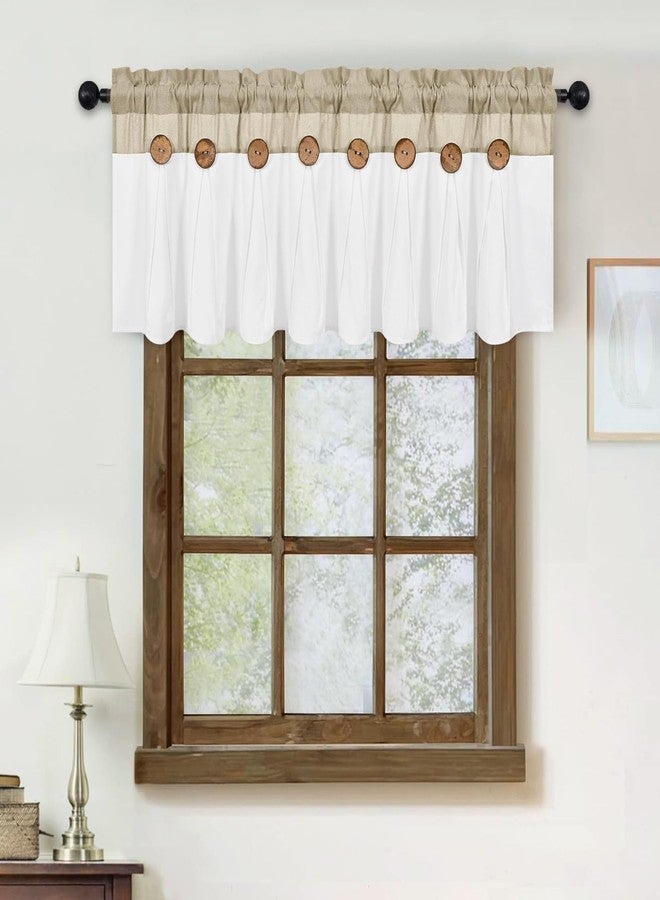 FRAMICS Farmhouse Valance Curtains, Boho Cotton Linen Kitchen Valance, Rustic Button Window Valances for Kitchen, Country Rod Pocket Valances for Windows Bathroom, Linen and White, 52 x 18 Inch - Image 3