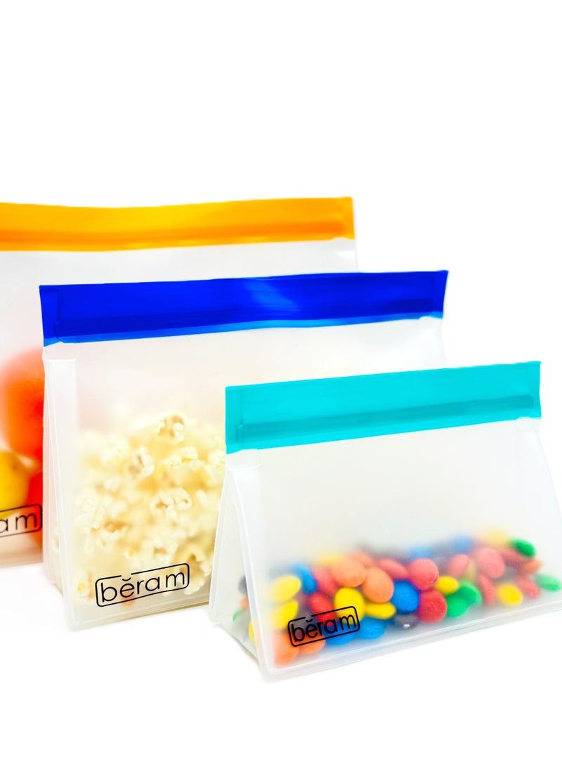 Beram Reusable Food Storage Bags, Reusable Sandwich Bags, Preserving Food Container, Peva Pouches, Food Storage Set, Cooking, Lunch, Snack, Baby Food Prep, Freezer Bags, Standing Ziplock Bags, Travel Bags  - Image 2