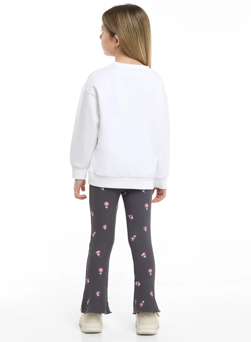 victor and jane Girls Blossom – Off- White &amp; Grey 2-Piece Set