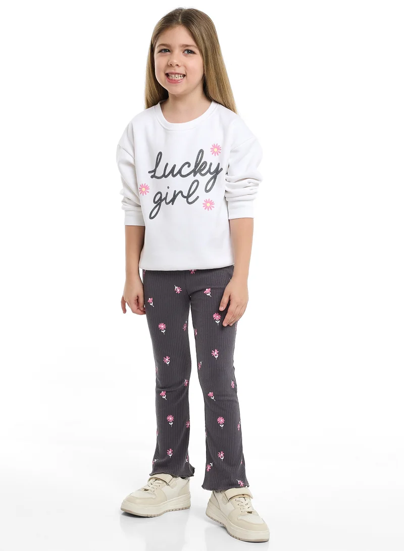 victor and jane Girls Blossom – Off- White &amp; Grey 2-Piece Set