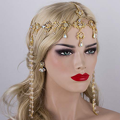 CROWN GUIDE Bridal Headband and Earrings Crystal Jewelry Set Wedding Headpiece for Women Brides Tiara Rhinestone Hair Accessories Gold - Image 2