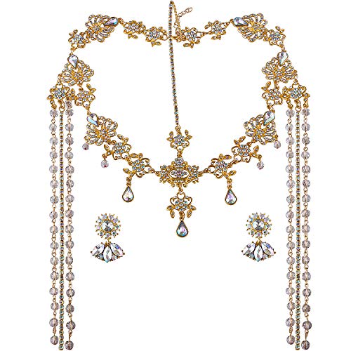 CROWN GUIDE Bridal Headband and Earrings Crystal Jewelry Set Wedding Headpiece for Women Brides Tiara Rhinestone Hair Accessories Gold - Image 5