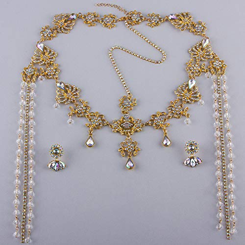 CROWN GUIDE Bridal Headband and Earrings Crystal Jewelry Set Wedding Headpiece for Women Brides Tiara Rhinestone Hair Accessories Gold - Image 3