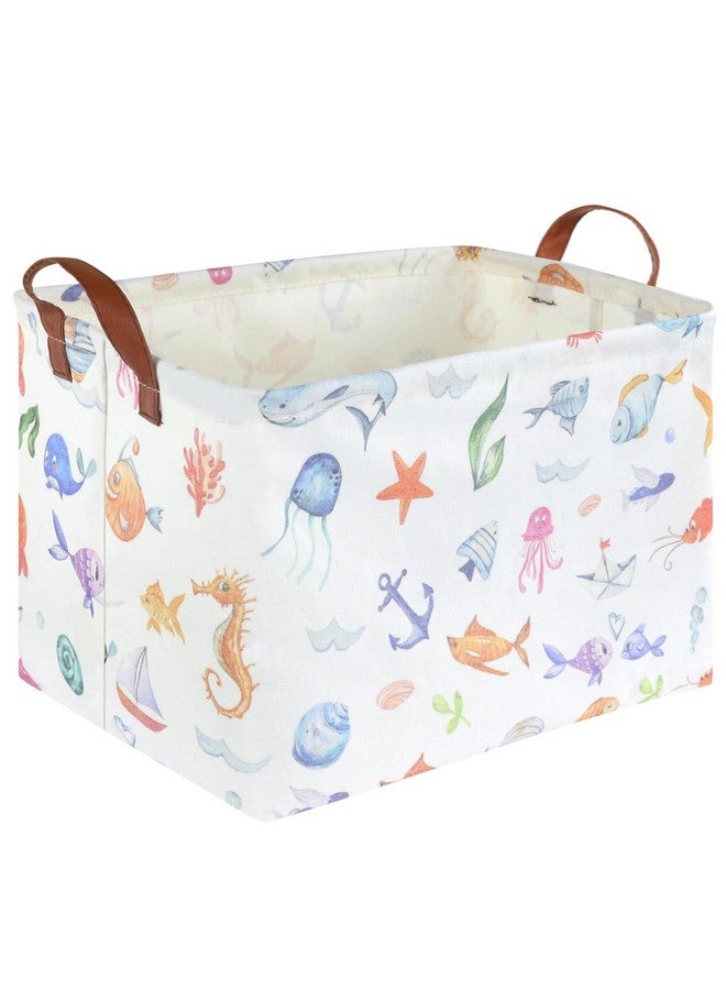 FXOCSHE Rectangle Fish Basket,Ocean Animals Waterproof Kids foldable Laundry Basket,Nursery Hamper,Boys and Girls Hamper,kids Room decor, kids toy organizer,Gift basket(Ocean Animals) - Image 1