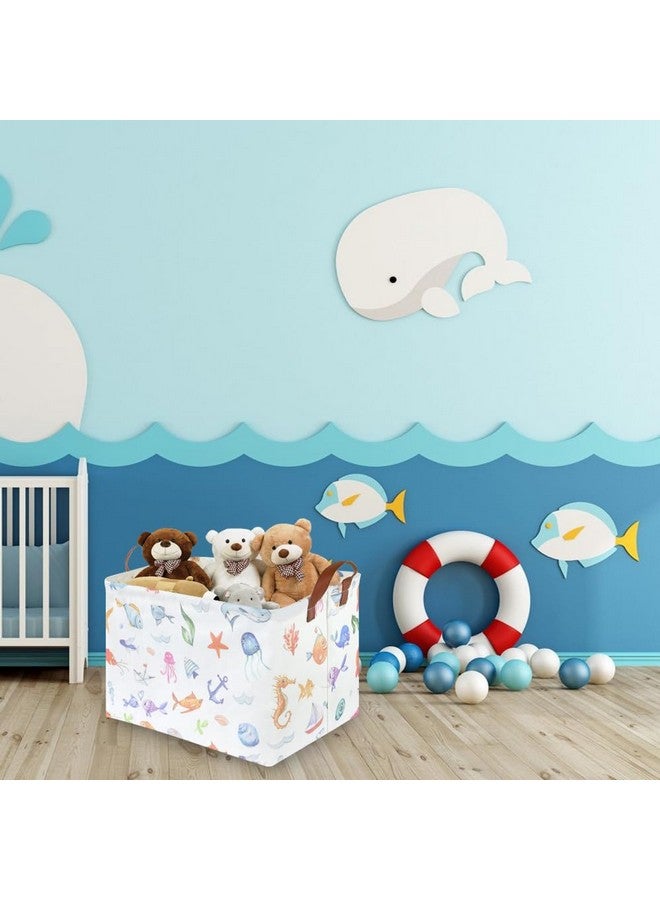 FXOCSHE Rectangle Fish Basket,Ocean Animals Waterproof Kids foldable Laundry Basket,Nursery Hamper,Boys and Girls Hamper,kids Room decor, kids toy organizer,Gift basket(Ocean Animals) - Image 2