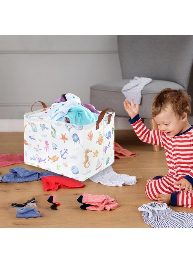FXOCSHE Rectangle Fish Basket,Ocean Animals Waterproof Kids foldable Laundry Basket,Nursery Hamper,Boys and Girls Hamper,kids Room decor, kids toy organizer,Gift basket(Ocean Animals) - Image 4