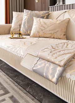 GOOTOY Anti-Slip Sofa Cover Jacquard Plush Couch Covers High-End Furniture Cushions For All Seasons 90x210cm Beige  - Image 2