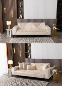 GOOTOY Anti-Slip Sofa Cover Jacquard Plush Couch Covers High-End Furniture Cushions For All Seasons 90x210cm Beige  - Image 5