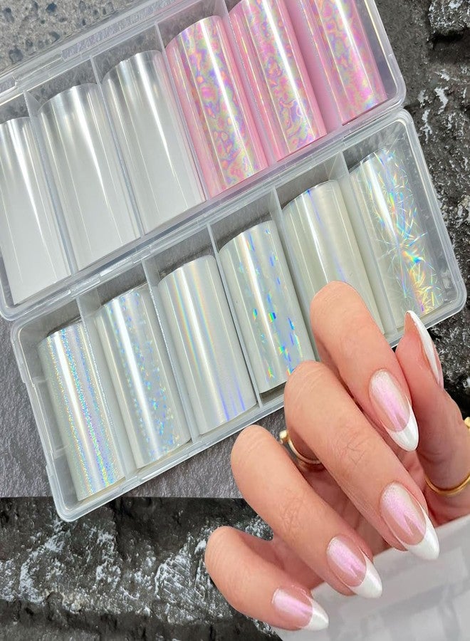SILPECWEE 2 Boxes Aurora Nail Foil Clear Laser Glass Fragment Nail Transfer Foil for Acrylic Nails Pink Starry Sky Holographic Nail Art Foil Stickers Manicure Design for DIY Nails Decoration - Image 1