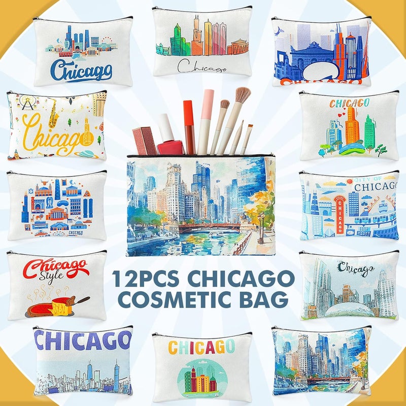 Reginary 12 Pcs Chicago Souvenirs Makeup Bag Travel Gift Cosmetic Bag Trip Favors Chicago City Themed Gifts for Traveller Birthday Christmas Bachelorette Party Favors - Image 3