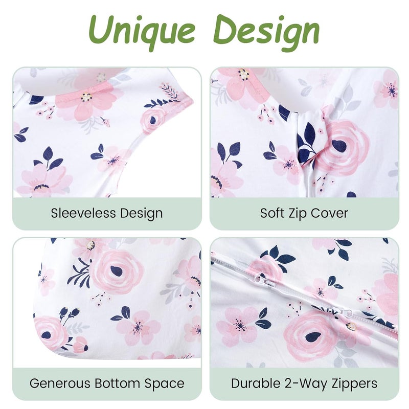 PHF حقيبة نوم للأطفال من ديفيد - عبوة مكونة من 2، مناسبة للأطفال من 12-18 شهرًا، مصنوعة من رايون مستخرج من البامبو، ناعمة للغاية، TOG 0.5، بطانيات قابلة للارتداء للأطفال مع سحاب مزدوج الاتجاه، حجم كبير، مزخرفة بالزهور - Image 5