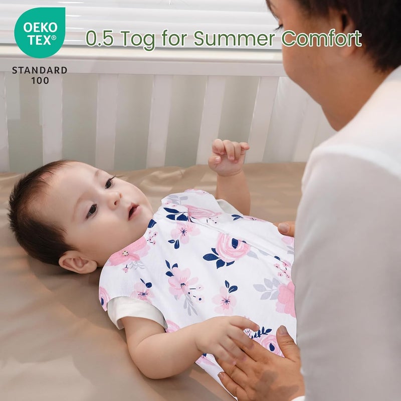 PHF حقيبة نوم للأطفال من ديفيد - عبوة مكونة من 2، مناسبة للأطفال من 12-18 شهرًا، مصنوعة من رايون مستخرج من البامبو، ناعمة للغاية، TOG 0.5، بطانيات قابلة للارتداء للأطفال مع سحاب مزدوج الاتجاه، حجم كبير، مزخرفة بالزهور - Image 4