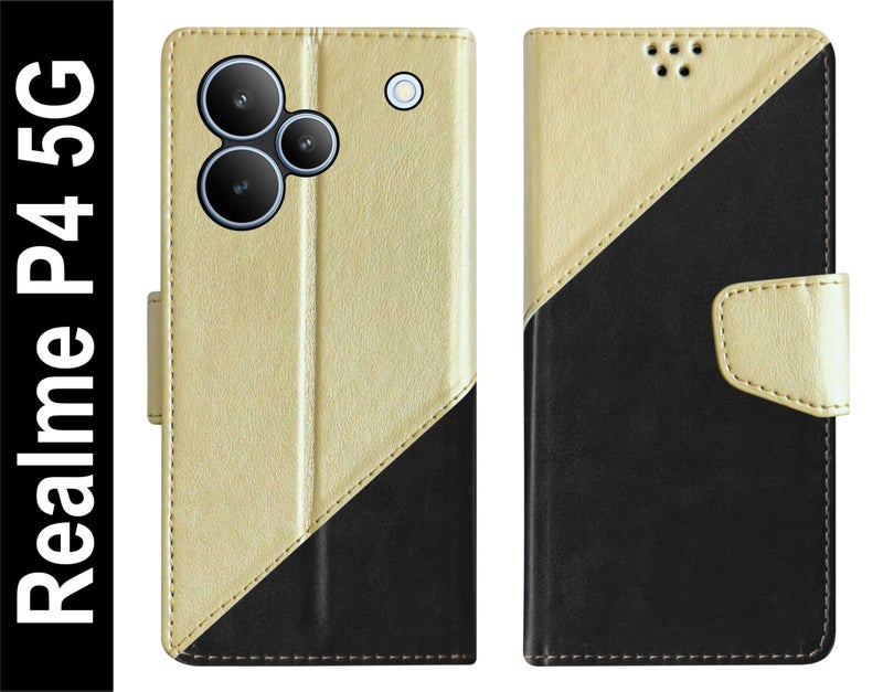 SBMS Flip Cover for Realme P4 5G (6.7-inch) Back Cover Case with Magnatic Closure | Inbuilt Stand | Card & Money Pocket (MultiBlack) - Image 2