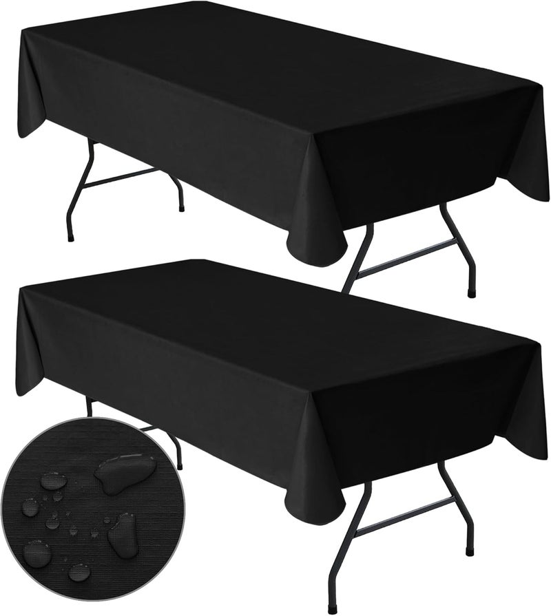 Nasitos 2 Pack Plastic Black Table Cloth Rectangular 60x120 Inch-Vinyl Plastic Tablecloth 8Ft Flannel Backed, Spill & Waterproof Table Cover for Dining Buffet, Wedding Decoration, Family Reunion - Image 1