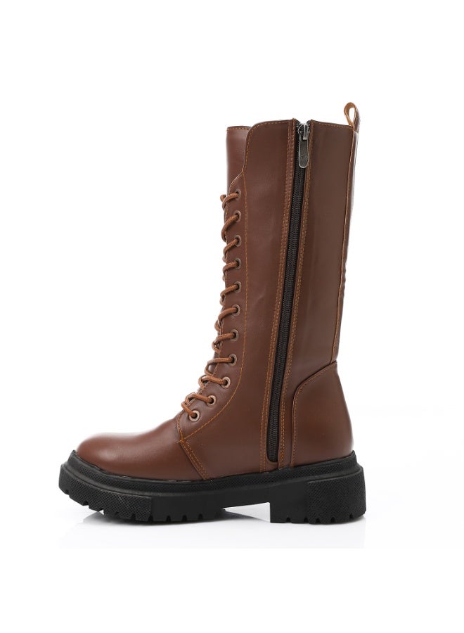 آيس كلوب الارتباط حتى منتصف الساق الأحذية الجلدية - هافانا - Image 4