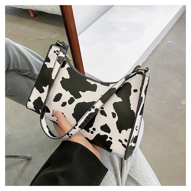 High-End Underarm Bag Spice Girl Style Leopard-Print Cow Baguette Bag Handbag Fashionable All-Match Shoulder Bag - Image 1