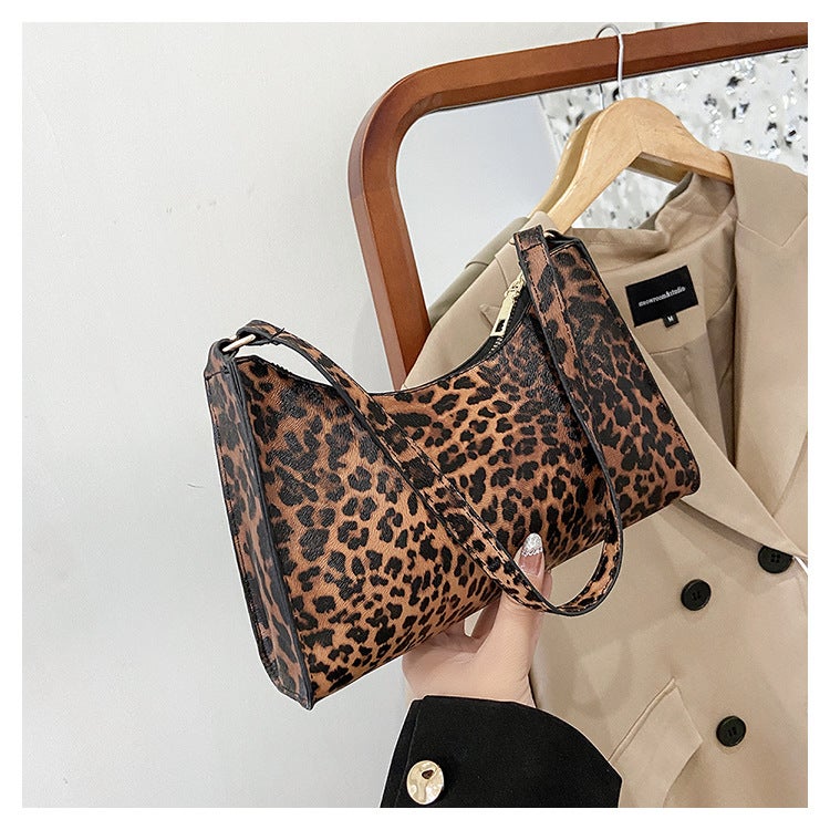 High-End Underarm Bag Spice Girl Style Leopard-Print Cow Baguette Bag Handbag Fashionable All-Match Shoulder Bag - Image 2