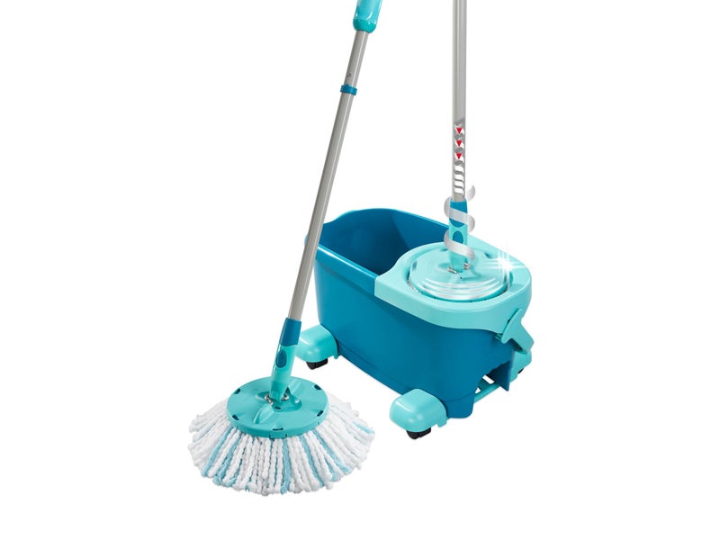 Leifheit Clean Twist Spin Mop and Bucket Set with Rollers Telescopic Handle 360 Joint SpinDry System Easy Glide Wheels Blue