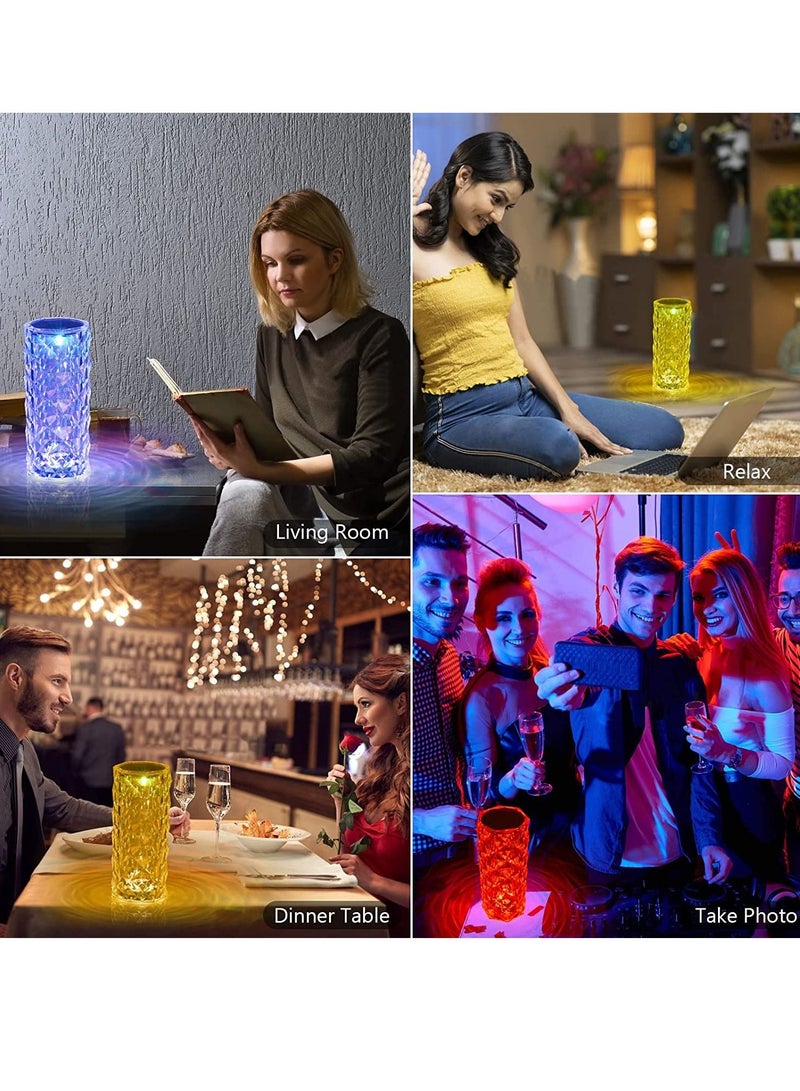 مصباح طاولة كريستالي، مصباح طاولة وردي يعمل بتقنية RGB مع 16 لون متغير، مصابيح ماسية قابلة لإعادة الشحن عبر USB لغرفة المعيشة، المكتب - Image 4