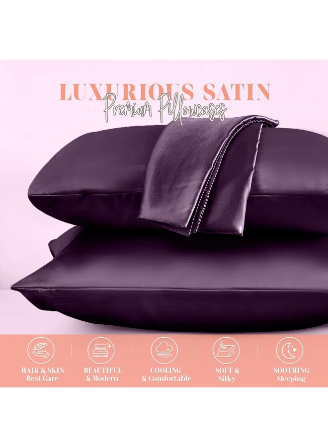 Elegant Comfort Elegant Comfort Silky and Luxurious 2-Piece Satin Pillowcase Set for Healthier Skin and Hair, Hidden Zipper Closure and Beautifully Packaged, Satin Pillowcase Set, Standard/Queen, Purple  - Image 2