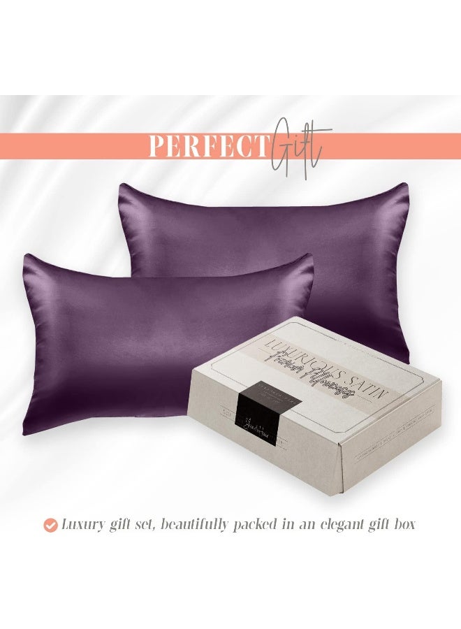 Elegant Comfort Elegant Comfort Silky and Luxurious 2-Piece Satin Pillowcase Set for Healthier Skin and Hair, Hidden Zipper Closure and Beautifully Packaged, Satin Pillowcase Set, Standard/Queen, Purple  - Image 5