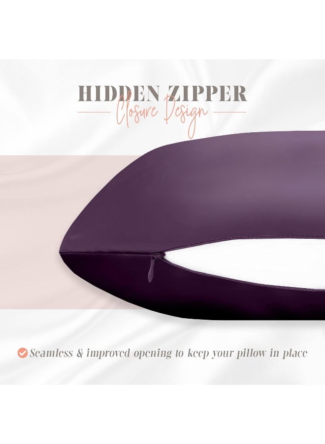Elegant Comfort Elegant Comfort Silky and Luxurious 2-Piece Satin Pillowcase Set for Healthier Skin and Hair, Hidden Zipper Closure and Beautifully Packaged, Satin Pillowcase Set, Standard/Queen, Purple  - Image 4