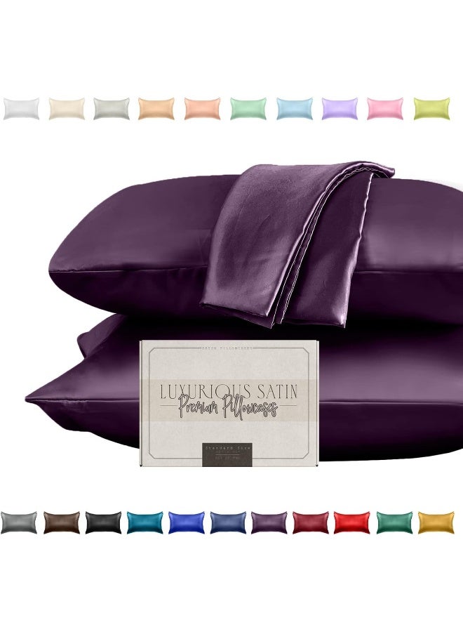 Elegant Comfort Elegant Comfort Silky and Luxurious 2-Piece Satin Pillowcase Set for Healthier Skin and Hair, Hidden Zipper Closure and Beautifully Packaged, Satin Pillowcase Set, Standard/Queen, Purple  - Image 1