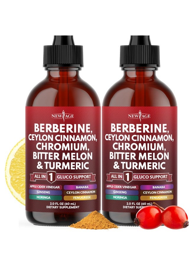 New Age Berberine with Ceylon Cinnamon Supplement Liquid Drops + Bitter Melon Extract, Glucomannan, Gymnema, Chromium, Turmeric, Panax Ginseng, Moringa- 4 OZ - Image 1