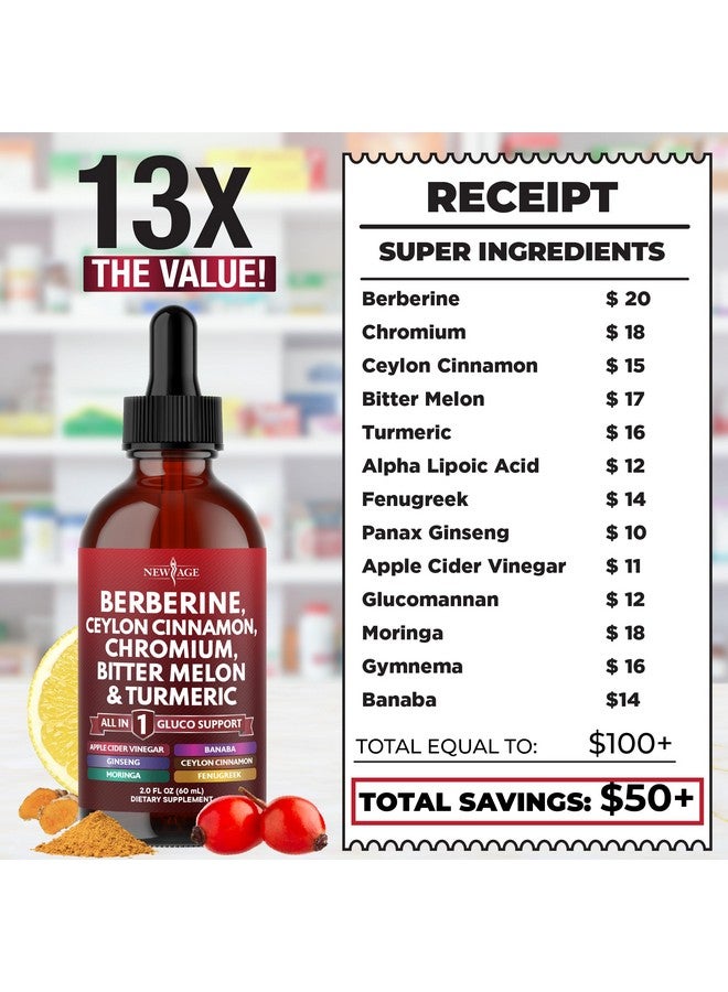 New Age Berberine with Ceylon Cinnamon Supplement Liquid Drops + Bitter Melon Extract, Glucomannan, Gymnema, Chromium, Turmeric, Panax Ginseng, Moringa- 4 OZ - Image 5