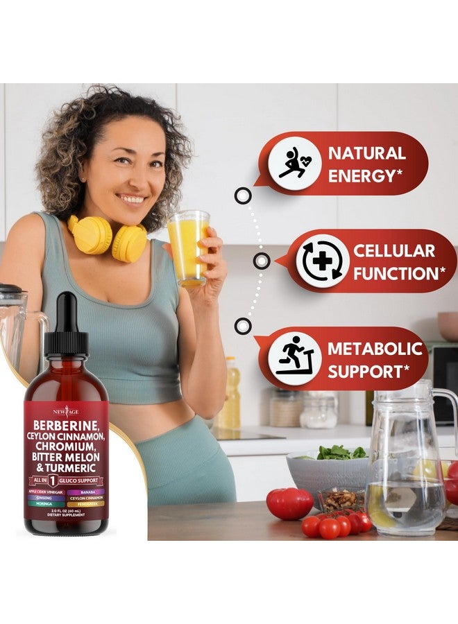 New Age Berberine with Ceylon Cinnamon Supplement Liquid Drops + Bitter Melon Extract, Glucomannan, Gymnema, Chromium, Turmeric, Panax Ginseng, Moringa- 4 OZ - Image 2