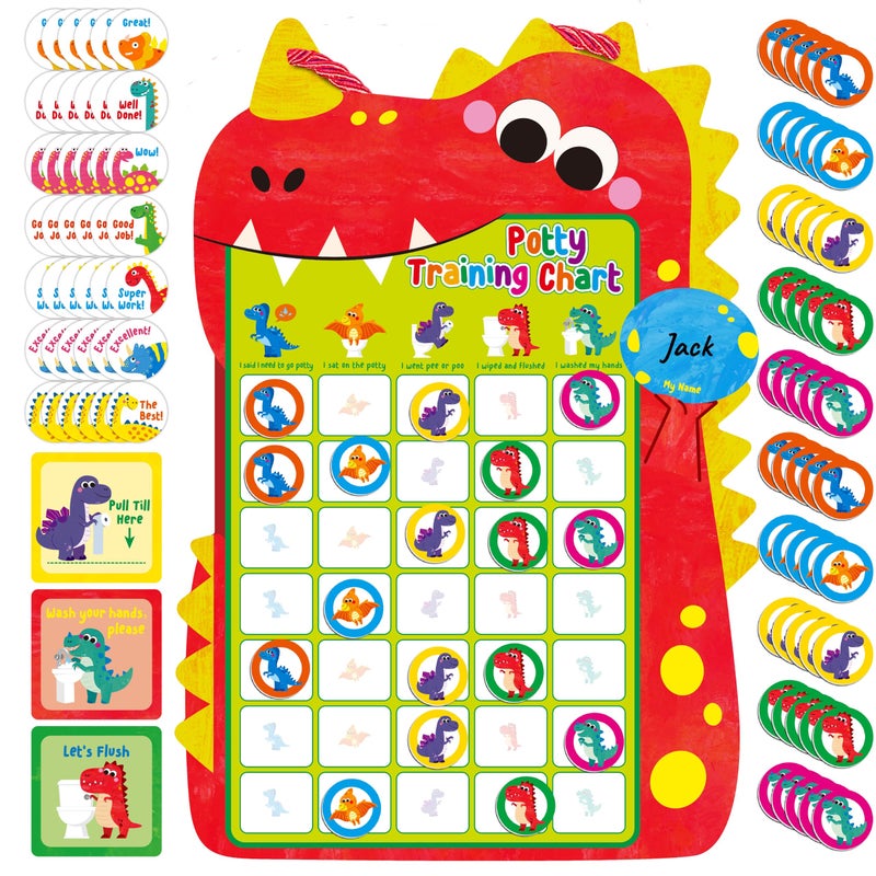 Magnetic Potty Training Chart Dinosaur Reward Potty Training Chart with 50 Reusable Dinosaur Magnets Plus 45 Stickers and a Storage Bag Perfect for Boys Girls Multiple Toddlers 142 X 10