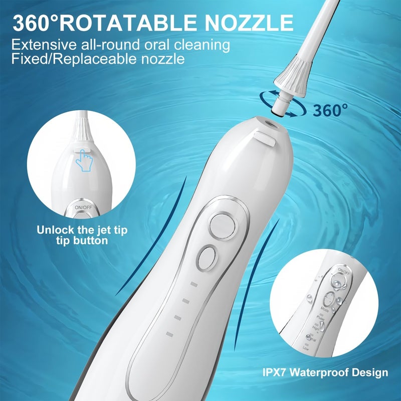 Oral Irrigator Water Flosser Teeth Cleaner Rechargeable Portable F5 Black With 5 Nozzle Orthodontic Braces Cleaner Tooth Gaps Gingival Sulcus Multiple Modes Long Battery Life IPX7 Dental Travel Companion - Image 5