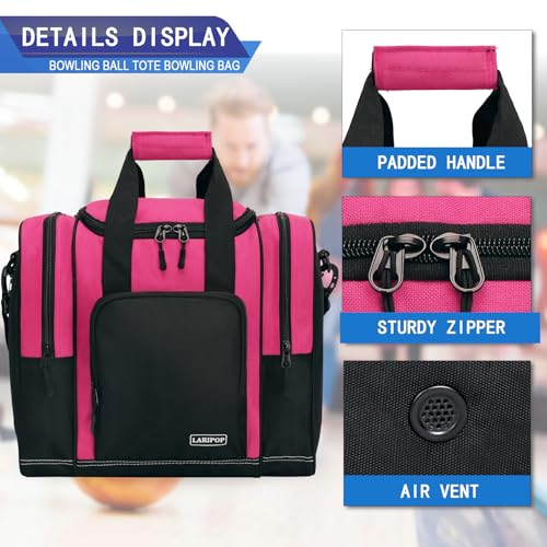 LARIPOP Bowling Ball Bag - Single Ball Tote with Padded Holder - Fits Shoes up to Mens Size 14 and Accessories - Image 4
