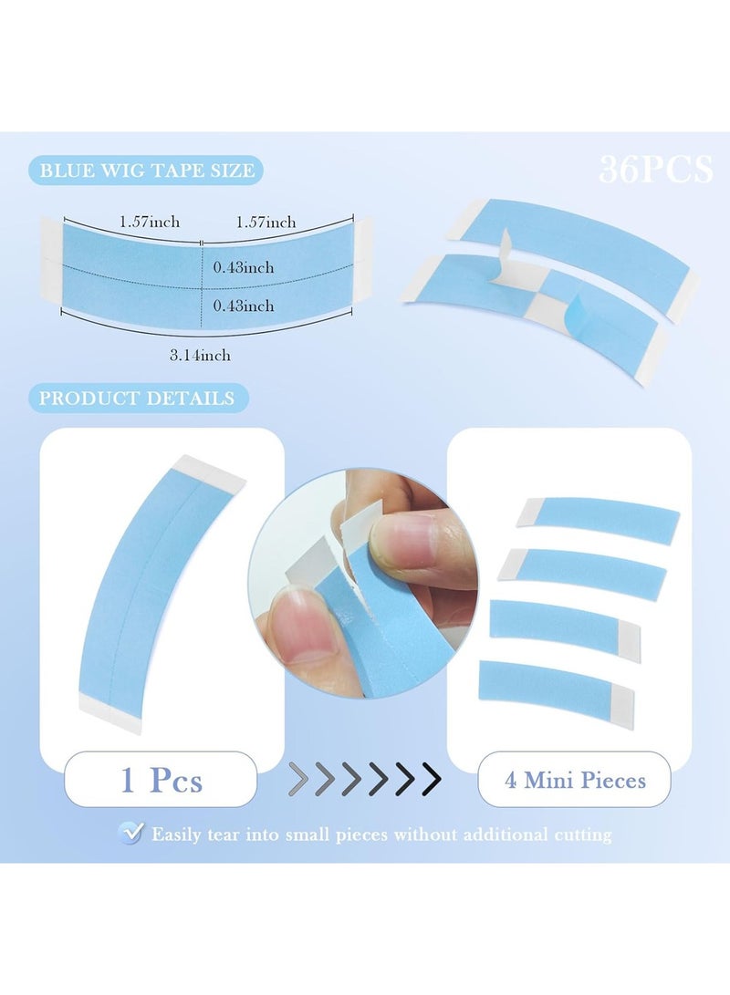 SYOSI Wig Tape Strips,36 Pieces Water-Proof Strong Adhesive Double Sided Lace Wigs Tape (Blue Color (1/4))  - Image 2