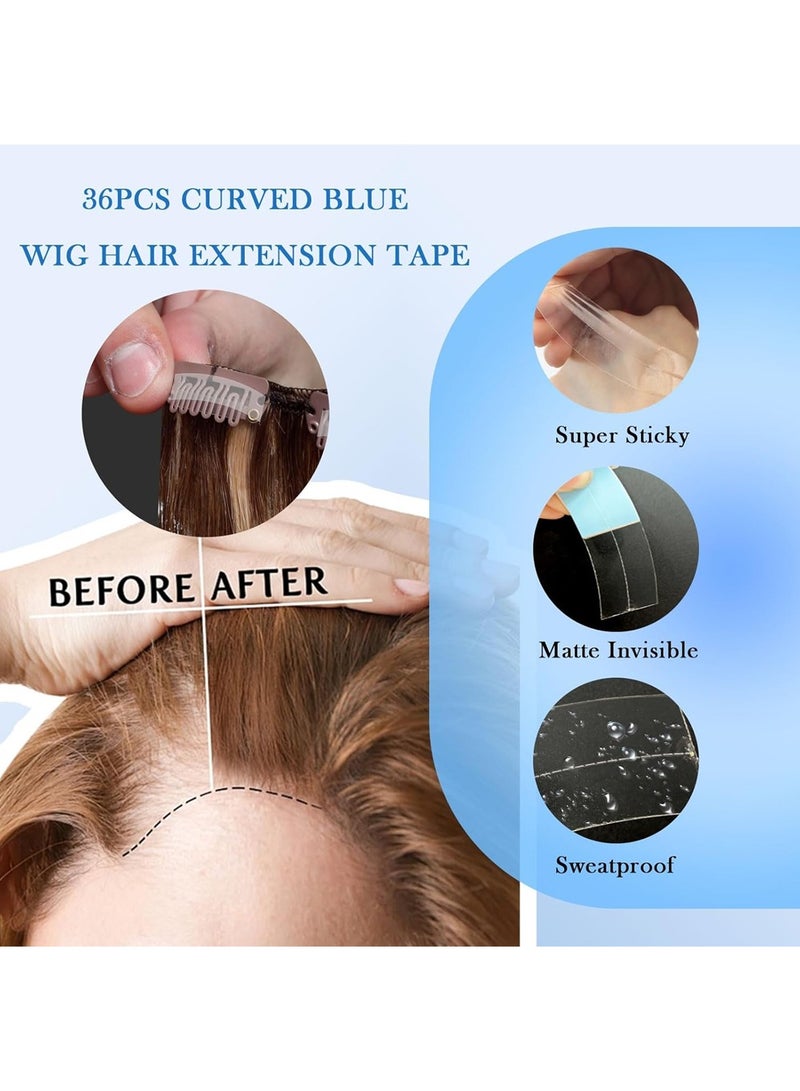 SYOSI Wig Tape Strips,36 Pieces Water-Proof Strong Adhesive Double Sided Lace Wigs Tape (Blue Color (1/4))  - Image 3