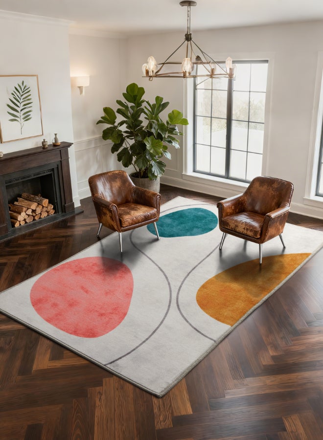 ايست من نون سجادة ديكور بنقشة مجردة مانعة للانزلاق لغرفة المعيشة 140×200 سم – بيج / أحمر - Image 3