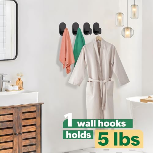 Aikzik 12 Pcs Towel Hooks with 16 Removable Strips, Black Hooks for Walls No Damage, Adhesive Wall Hooks for Bathroom, Kitchen, Shower Hooks for Inside Shower, Stainless Steel Sticky Hooks for Hanging - Image 4