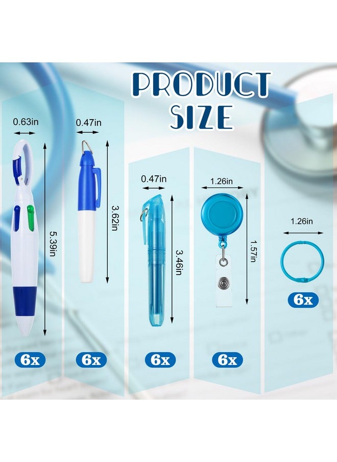 Leinuosen - 60 Pcs Nurses Pen Set Small Shuttle Pen For Nurses Badge Including Retractable Shuttle Pens, Mini Highlighters, Permanent Marker Pen, Badge Clip And More - Image 1