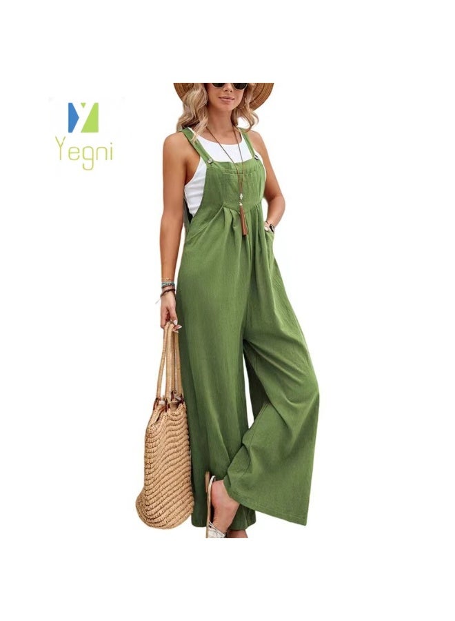 Yegni Fashionable women's solid color casual overalls - Image 1
